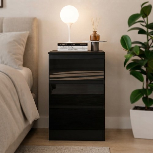 Comodino moderno nero lucido